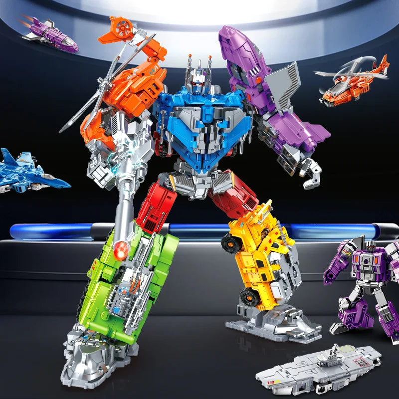 Figura Transformers Dinoking Completa con Vitrina — Equipo Multicolor Cinco Robots Sin Caja