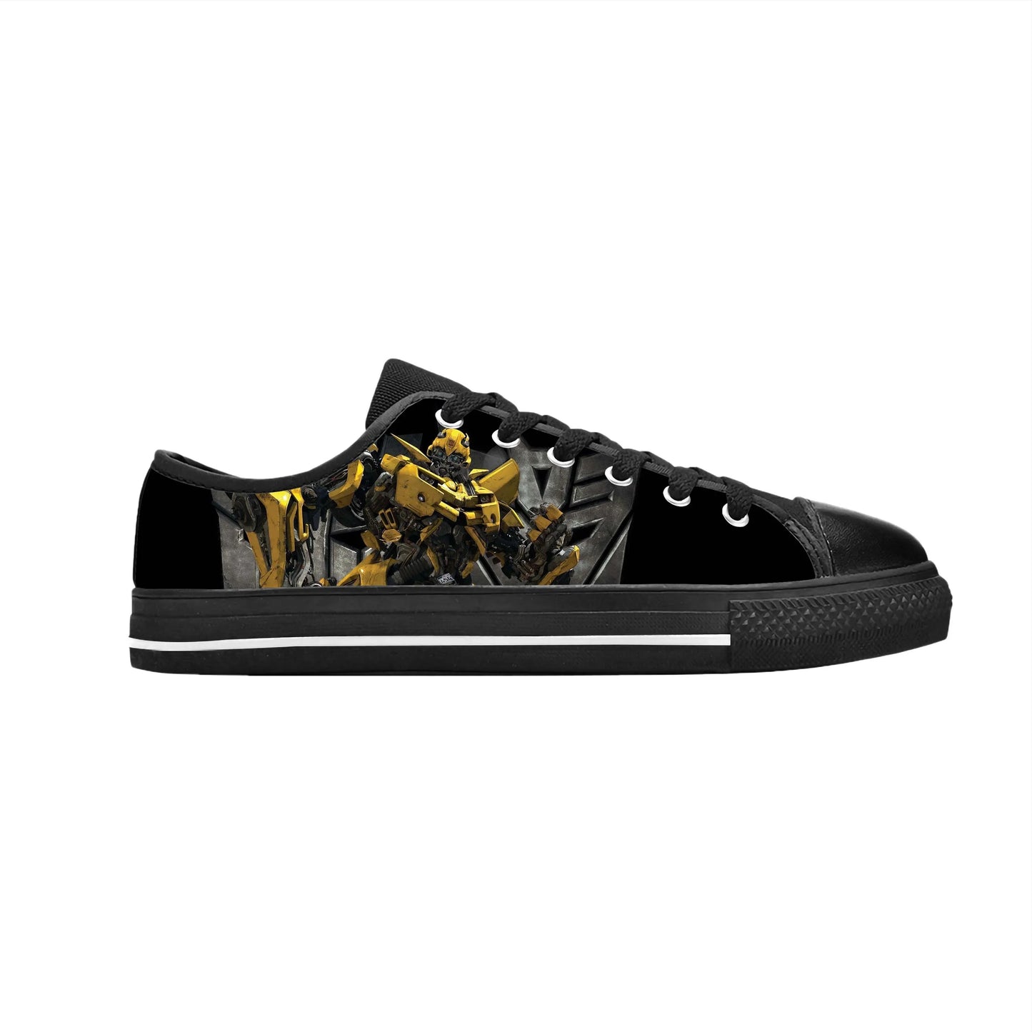 Basket noire avec design Bumblebee jaune, décor métallique, style urbain – Transformers