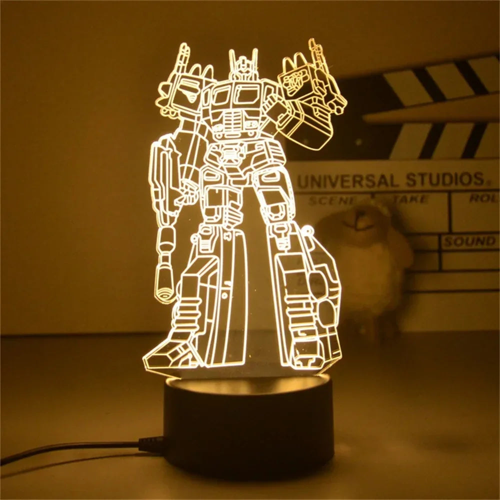 Lampe 3D Transformers Optimus Prime dans une chambre de fan