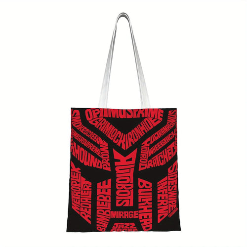 Sac cabas noir avec logo Autobots rouge formé de noms de personnages célèbres – Transformers.