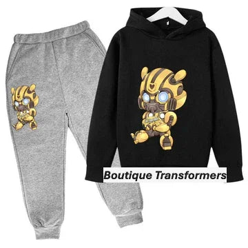 Ensemble enfant gris et noir avec sweatshirt à capuche et pantalon, motif Bumblebee jaune – Transformers.