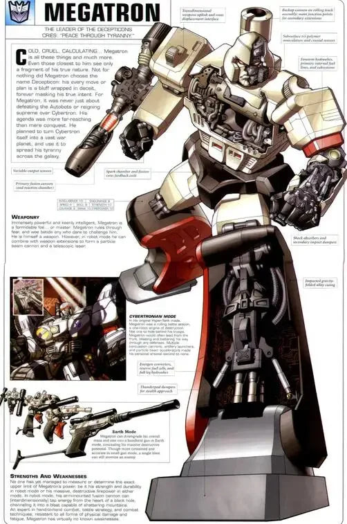 Figurine Megatron robot gris, armé, posture puissante, style mécanique détaillé sur fond blanc – Transformers.