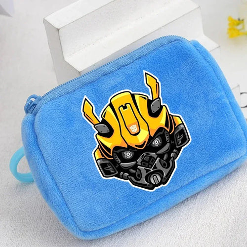 Pochette peluche bleue décorée du visage jaune de Bumblebee avec fermeture éclair – Transformers.