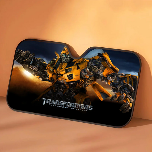 Parasol Transformers Bumblebee Duelo Nocturno — Protección Solar para Coche Combate al Atardecer