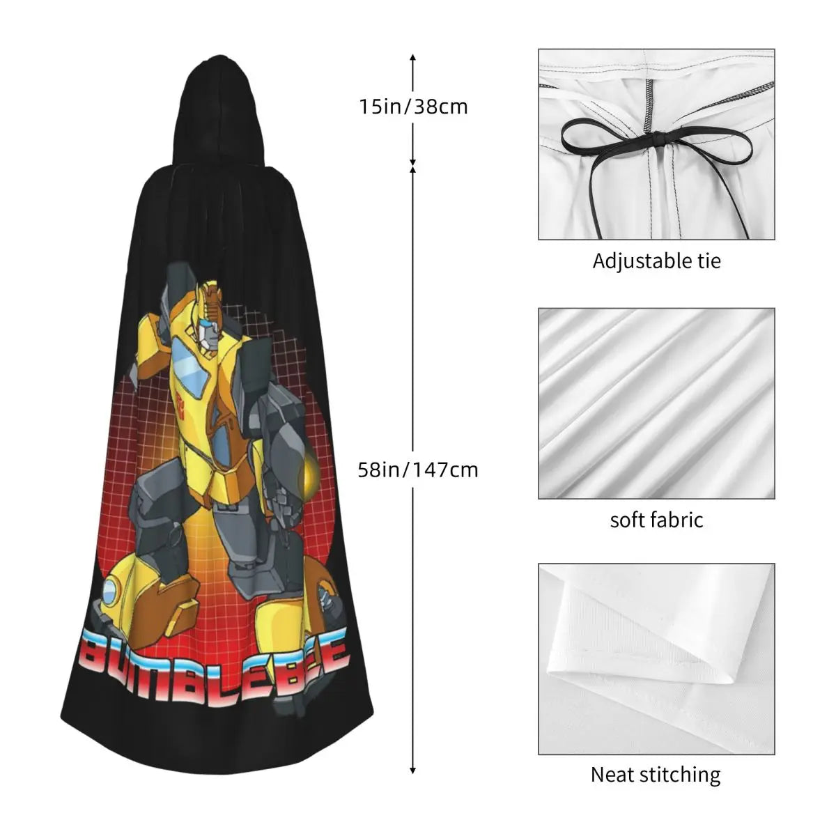 Capa de Transformers Bumblebee — Capa Larga con Capucha para Cosplay de Halloween