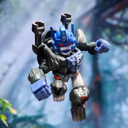 Figura Transformers Optimus Primal Raro C — Guerrero Azul Acero Postura Forestal