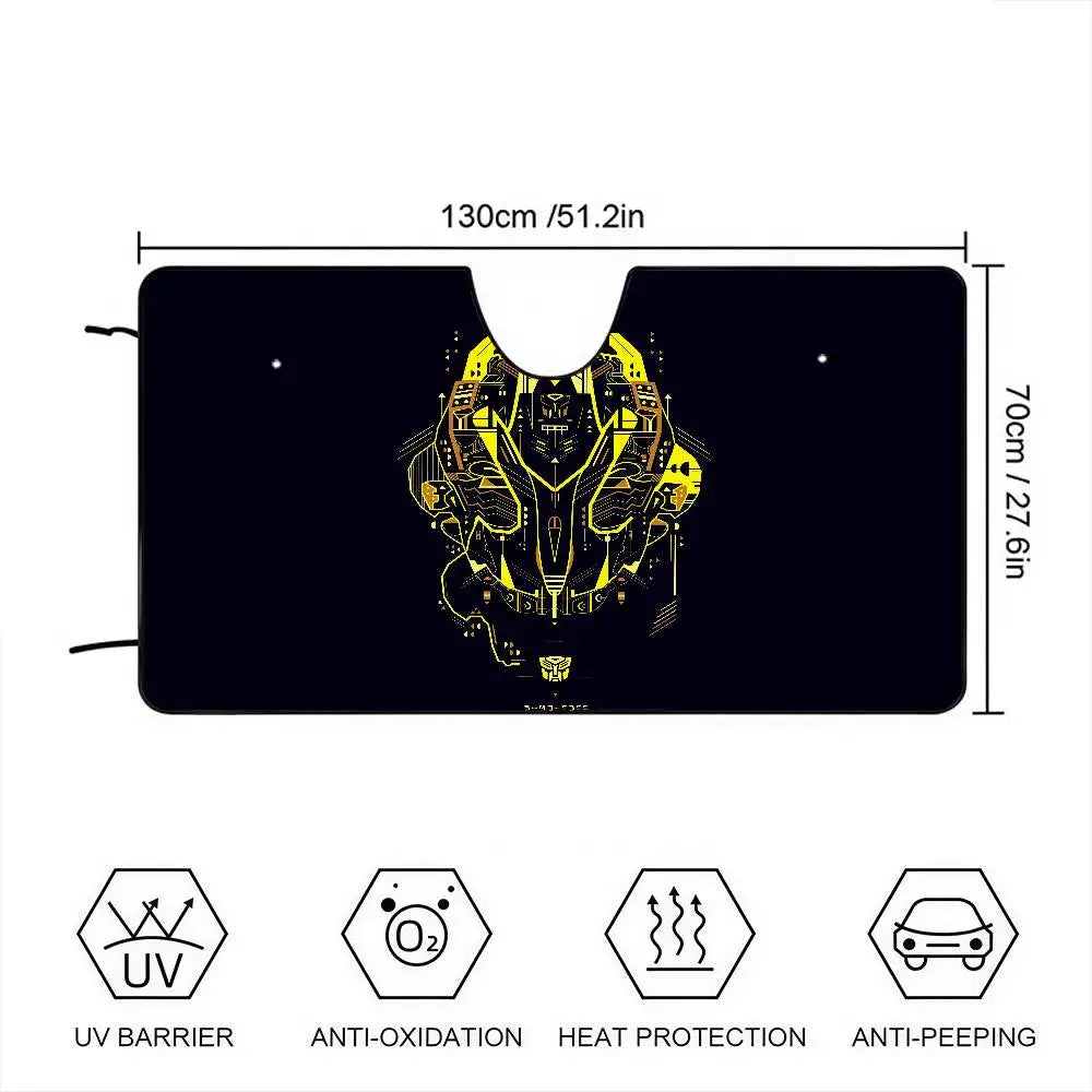 Parasol Transformers Bumblebee Arte Lineal — Protección Solar Coche Fondo Antracita