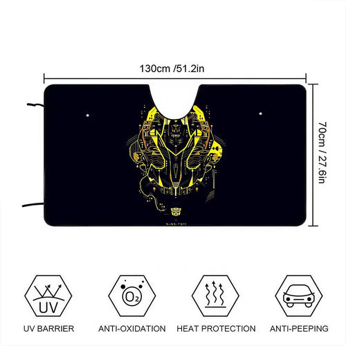 Parasol Transformers Bumblebee Arte Lineal — Protección Solar Coche Fondo Antracita