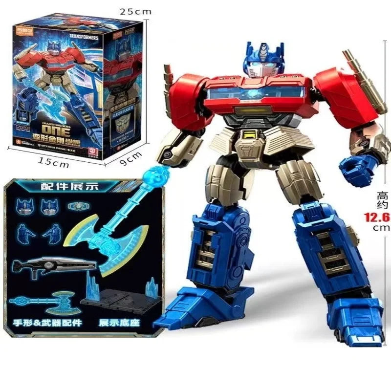 Figura Transformers Optimus Prime 2 Edición Ladrillo — Caja de coleccionista Azul y Rojo