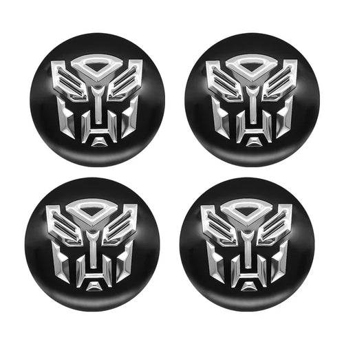 Set de 4 emblèmes noirs avec logo argenté Autobot, design rond brillant – Transformers.