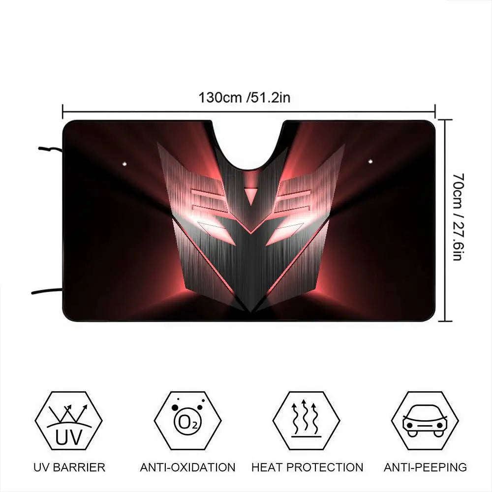 Parasol Transformers Máscara Decepticon Escarlata — Protección Solar para Coche con Diseño Atrevido