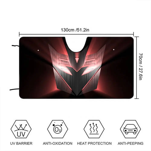 Parasol Transformers Máscara Decepticon Escarlata — Protección Solar para Coche con Diseño Atrevido