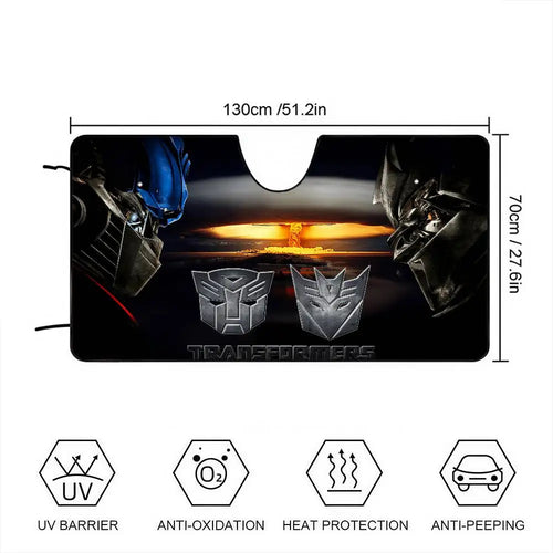Parasol para coche Transformers Optimus Prime y Bumblebee — Protector solar para coche al atardecer