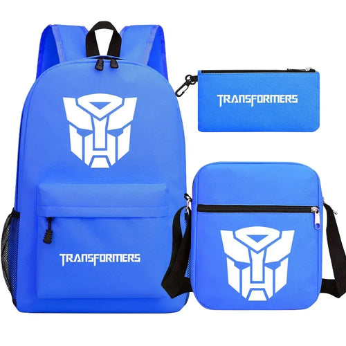 Ensemble scolaire bleu avec sac à dos, trousse et sac bandoulière logo Autobot – Transformers.